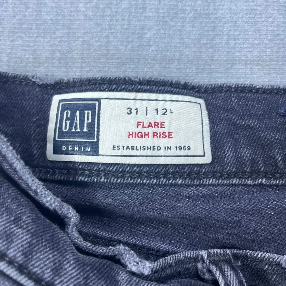 GAP Jeans Women 31 Flare High Rise Faded Black Stretch Denim Long Western Y2K - Picture 3 of 8